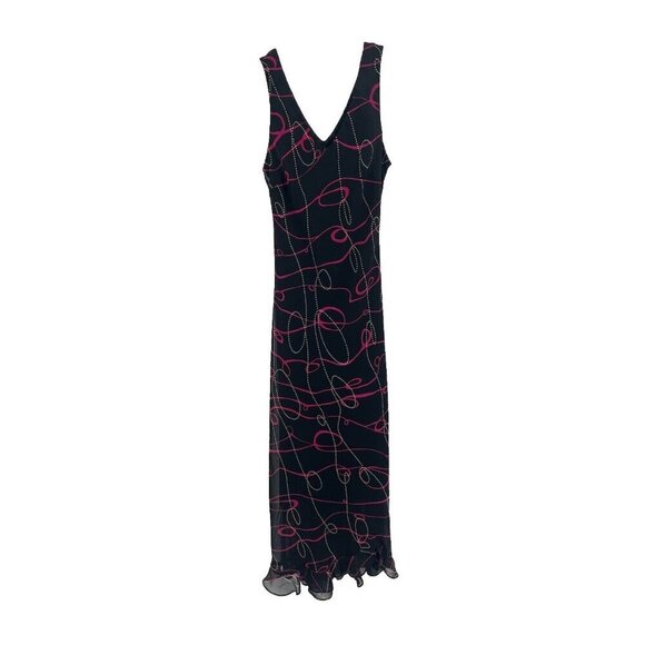 Mary McFaddon Couture 90s Y2K Maxi Slip Dress Black Pink Sz 6 - Picture 1 of 5